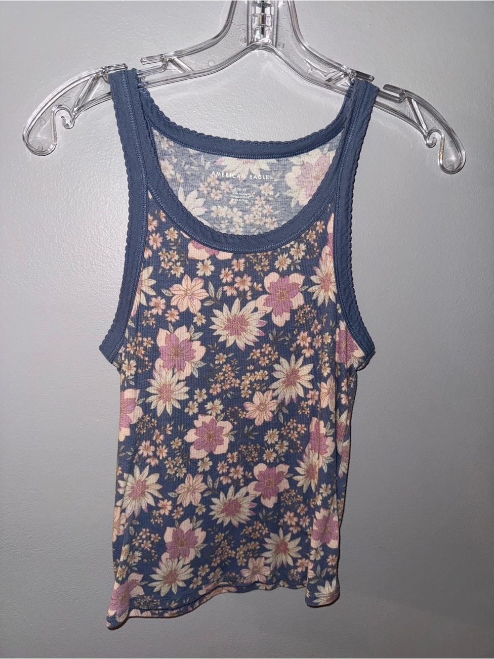 American Eagle Outfitters Navy Floral Ringer Tank